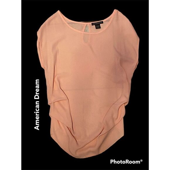 Woman’s American Dream SZ M Peachy/Pink Sheer Ruffled Top - Picture 1 of 5